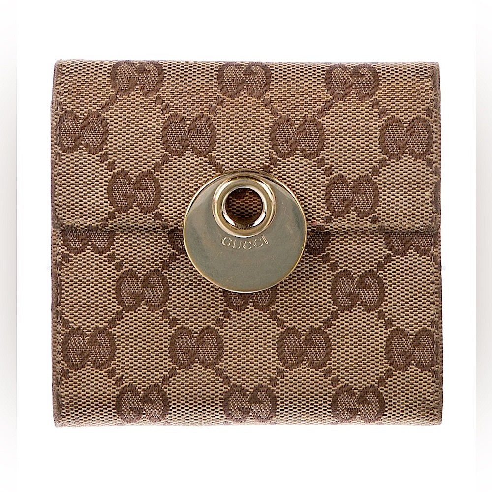 Rare vintage GUCCI GG Logo large pink Canvas Leather Bifold Wallet - Picture 3 of 7